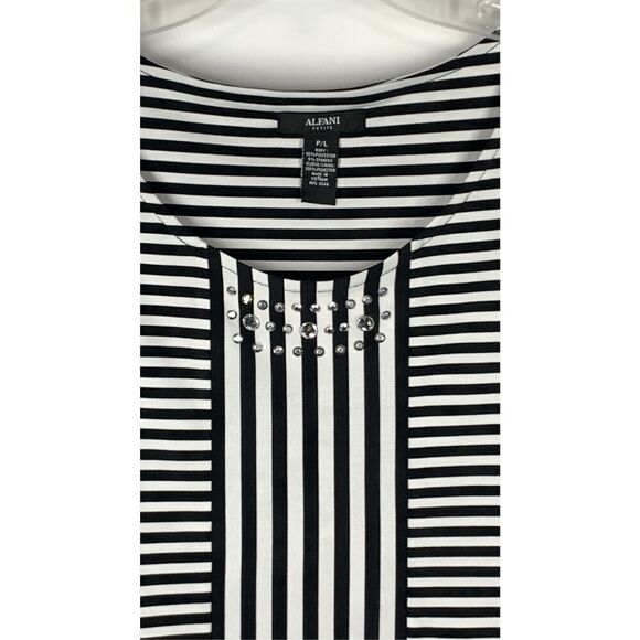 Alfani Women's Batwing Sheer Sleeves Blouson Top Black And White Size P/L - Picture 3 of 8